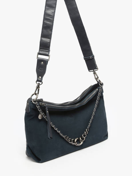 Cross Body Tas Vintage Leder Mila louise Blauw vintage 3822VC ander zicht 2